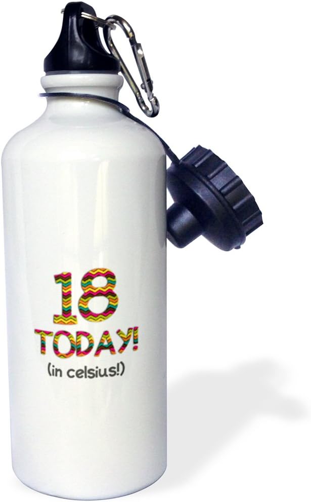 3dRose 18 Today in celsius-64th or 65th Birthday 18C is 64-65 in Fahrenheit-Sports Water Bottle, 21oz , 21 oz, Multicolor