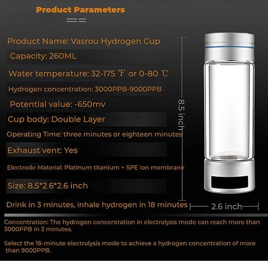 Hydrogen Water Bottle, 9000+ PPB Hydrogen Water, Food Grade Rechargeable Machine, Suitable for All Water, with Exhaust Hole, 3 Minutes and 18 Minutes Dual Mode, Gift Pack (Silver)