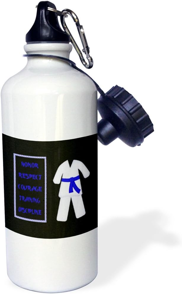 3dRose Karate Karategi Uniform Purple Belt Honor Respect Courage Train Discipline Sports Water Bottle, 21oz, Multicolored