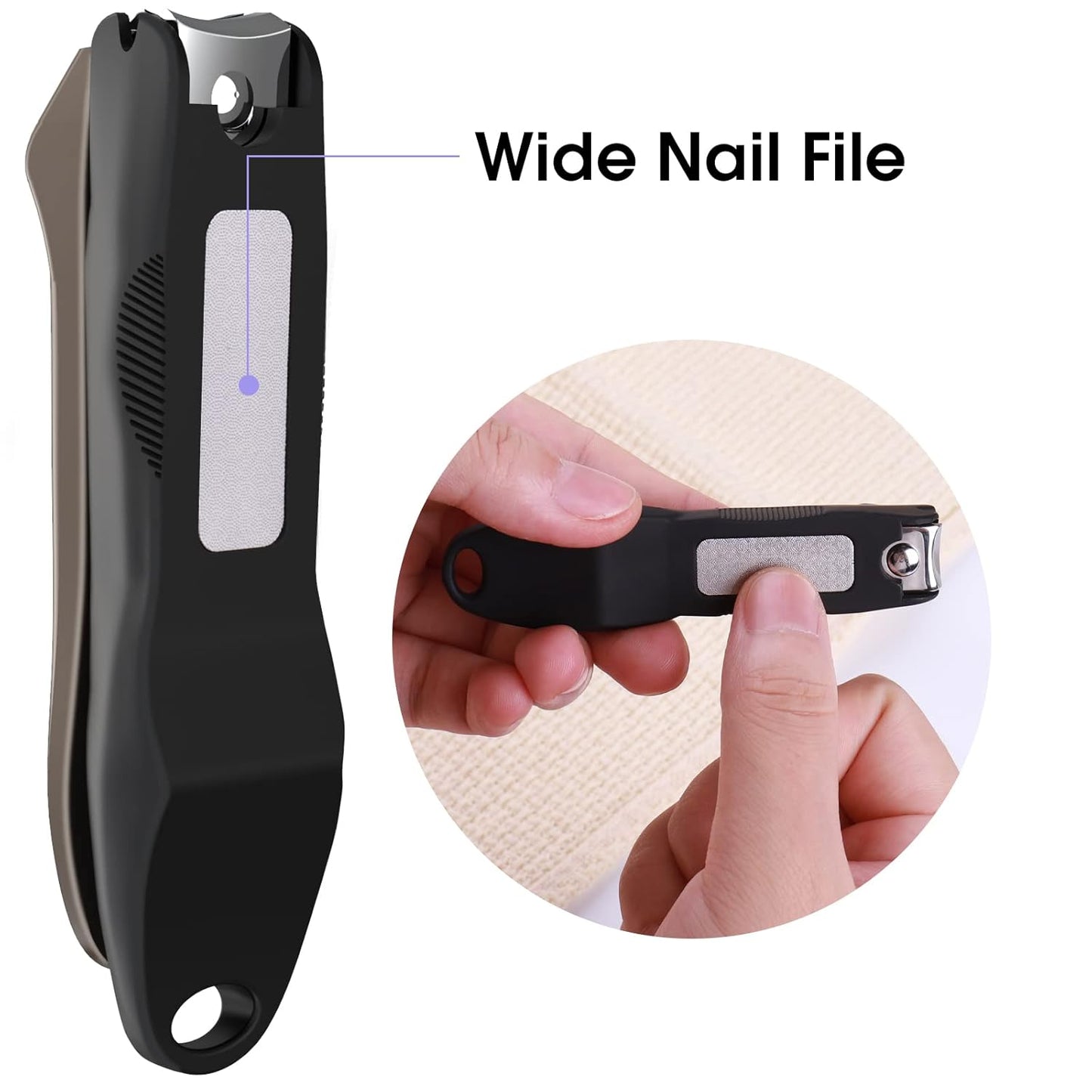 GLAMFIELDS Nail Clippers with No Splash Storage Box, Large Fingernail Toenail Clipper Detachable Easy Clean Nail Cutter Trimmer with Nail Files for Men & Women, Leather Case Packed(Black -1Pack)