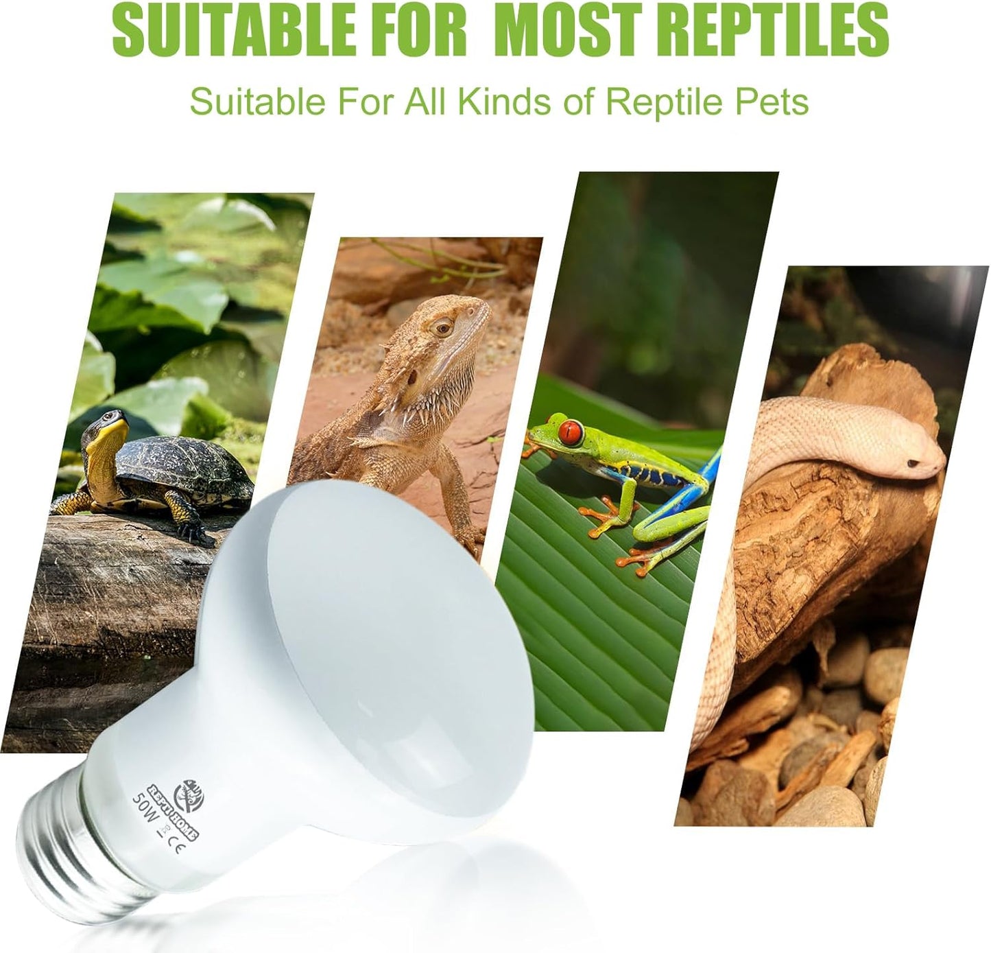 Reptile Heat Lamp Bulbs, 2 Pack 50W Simulate Natural Sunlight Heat Light Bulb, Amphibian Terrarium Basking Spot Lamp for Reptile, Bearded Dragon, Lizard, Turtle, Snake