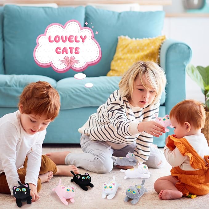 Zomiboo 9 Pcs Cat Stuffed Animals Bulk Mini Plush Cat Pig Stuffed Kitten Soft Doll Piggy Plush Toys Ornament for DIY Keychain Halloween Classroom School Pet Animals Party Favors(Cat Style)