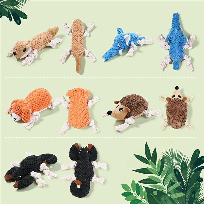 LEGEND SANDY Squeaky Dog Toys, Plush Small Dog Toys, 5 Pack Stuffed Animal Puppy Toys with Tug of War Ropes Value Bundle, Puppy Chew Toys for Teething, Dog Chew Toy for Small Medium Breeds