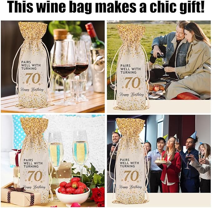70th Birthday Gifts for Women Wine Bag 70th Birthday Decorations Meaningful 70th Birthday Gifts for Men Coworkers Lady Friend Bestie Him Anniversary Wine Bags