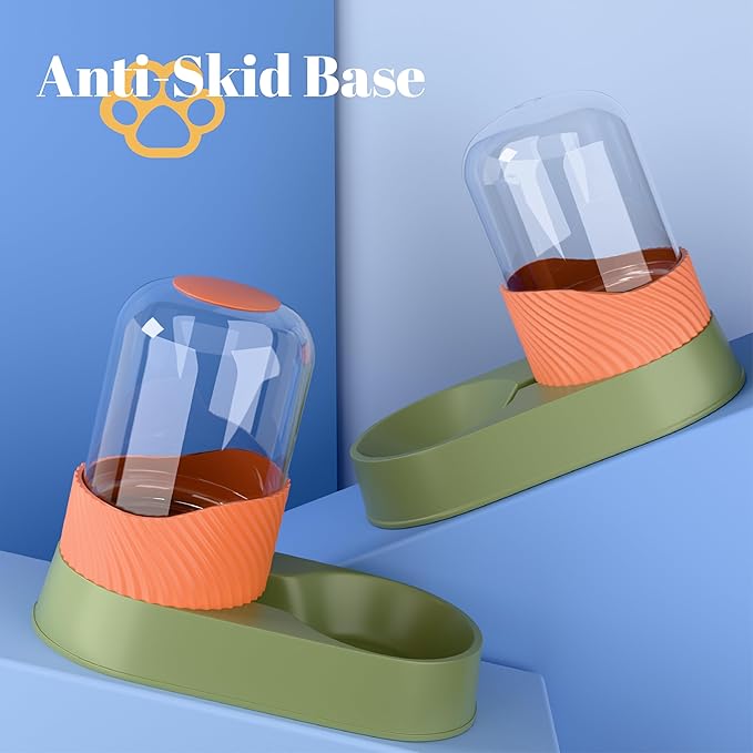 Automatic Cat Feeder and Water Dispenser 2Pcs, Dog Gravity Food Feeder and Water Bowl for Small Medium Pets Puppy Kitten, 3.5L/118.36oz Large Capacity, Easy to Clean (Orange)