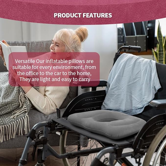 Inflatable Donut Pillow,Hemorrhoid Cushion- Excellent for Tailbone, Prostate, Sciatica, Bed sores, Postpartum Pregnancy, Post-Surgical Pain-Orthopedic Firm seat Cushion for Home, Office or car (red)