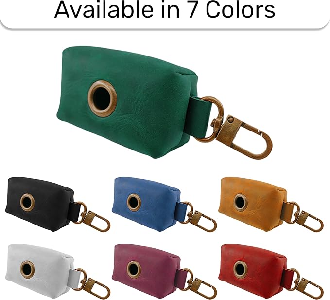 HIFA Genuine Leather Dog Leash Poop Bag Holder - Soft Touch Rustic Leather, Metal Clips, Easy Access to Pet Waste Bags - Dog Poop Dispenser for Outdoor Walking