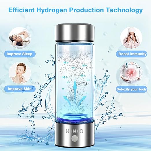 Hydrogen Water Bottle, Fast Hydrogen Water Bottle Generator, 420ml Portable Hydrogen Water Electrolyzer, Hydrogen Water Machine 3 Minutes Improve Daily Drinking Water for Home, Travel, Camping Silver