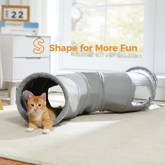 PAWZ Road Cat Tunnel Collapsible S Shape Cat Tunnels for Indoor Cats Cat Play Tube 51 Inches Long 10.5 Inches in Diameter