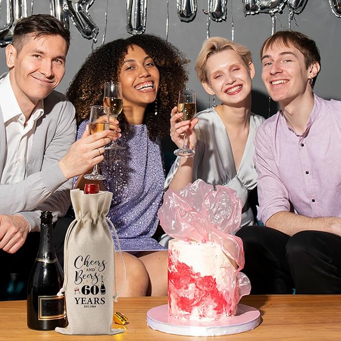 60th Birthday Decorations for Her Women Him, 60th Birthday Gifts for Her Wine Bag, 60 Years Old Birthday Wine Gifts Bag, Sixty Birthday Gifts for Women Her Sister Friends Wine Gift Bag