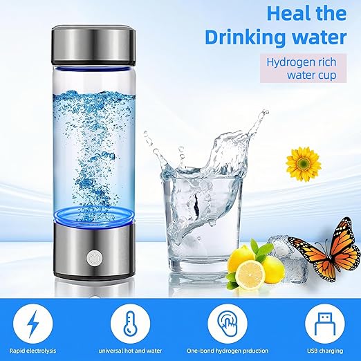 Hydrogen Water Bottle Generator Portable Glass Health Cup Hydrogen Rich Water Ion Machine with SPE PEM Tech Water Ionizer, Hydrogen Water Machine Improve Water for Home, Office, Travel, Daily Drinking