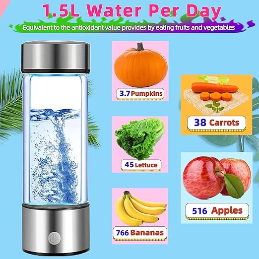 Hydrogen Water Bottle 2 Pack,Hydrogen Water Bottle Generator Ionizer Machine Rechargeable, Portable Hydrogen Rich Glass Bottles Health Gift Travel Cup for Friends/Women/Men/Mom/Father/Grandpa/Grandma