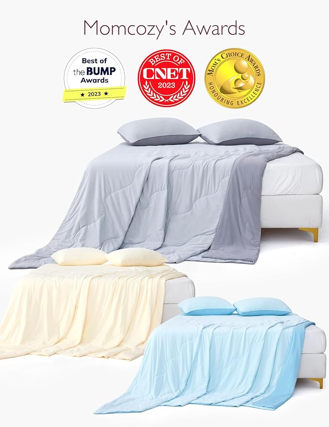 Momcozy Life CoolMurm Cooling Comforter for Hot Sleepers, Twin/Twin XL 68" x90” Pregnancy Cooling Blanket, All-Season Lightweight Soft Breathable Cooling Quilt Duvet, Cool All Night, Deep Light Blue