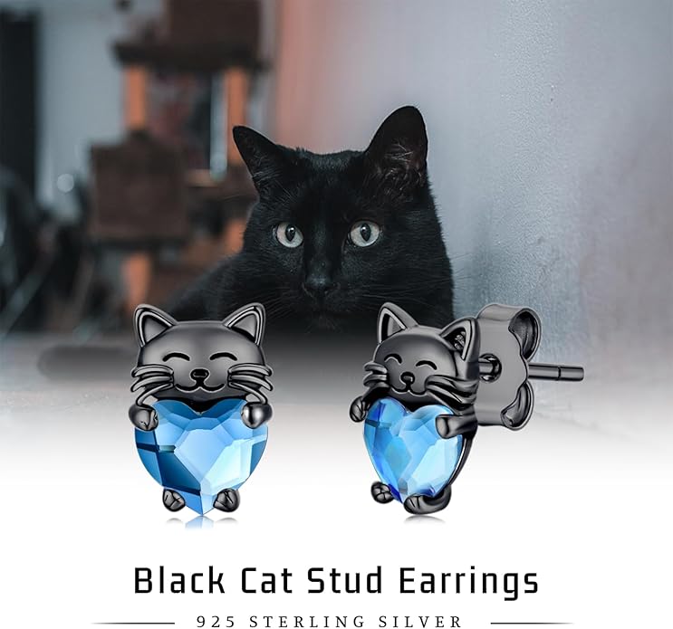 925 Sterling Silver Cat Earrings Cute Animal Kitten Stud Earrings cat Jewelry Gifts for Women Girls Hypoallergenic Earrings for Sensitive Ears