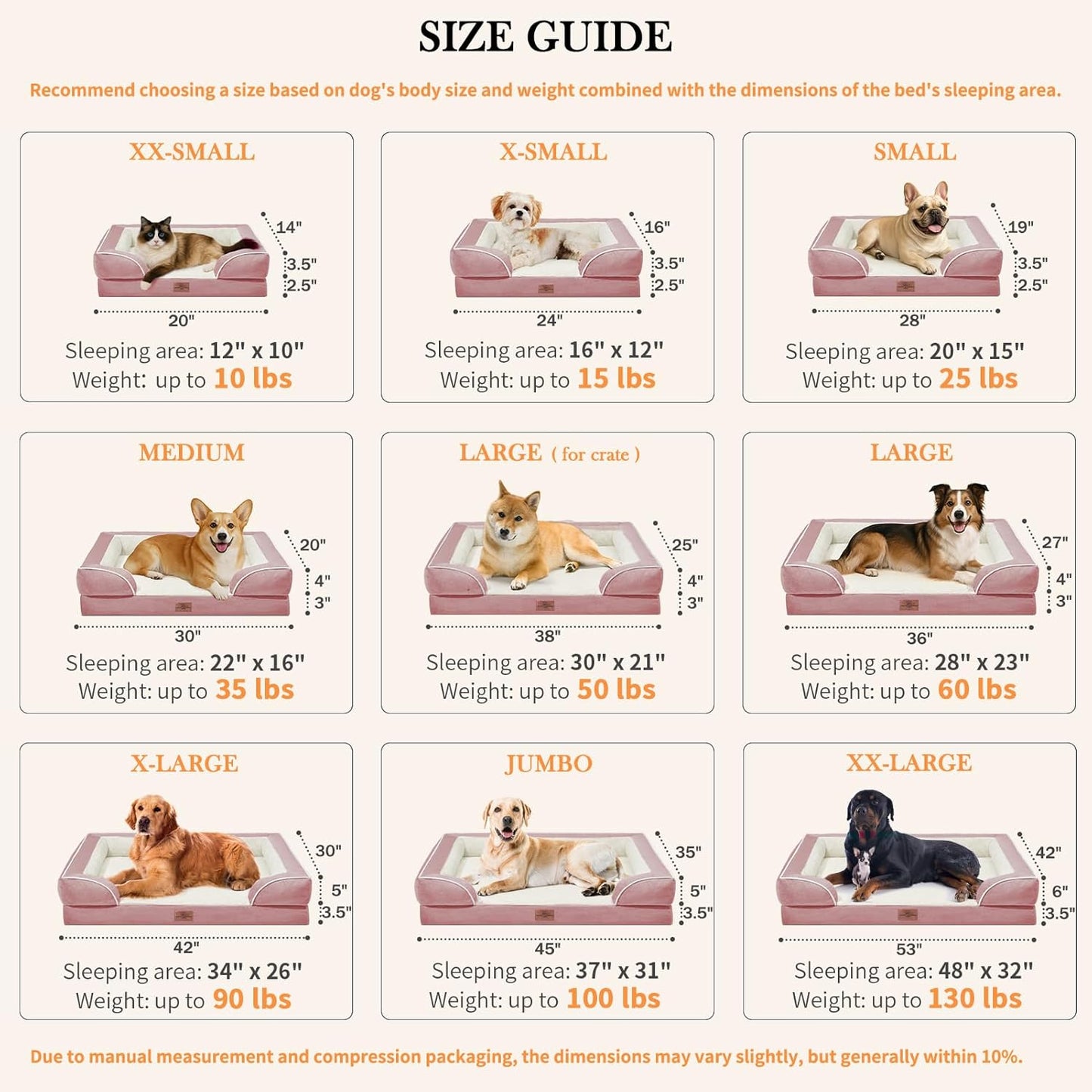 Comfort Expression Waterproof Orthopedic Dog Beds Jumbo Breed, Extra Large Dog Beds, PV Washable Pet Sofa Couch with Removable Cover & Non-Slip Bottom(Pink)