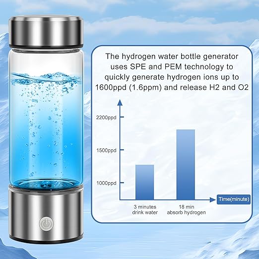 Hydrogen Water Bottle, ShineMe Hydrogen Water Bottle Generator, 3 Minutes Quick Electrolysis, Hydrogen Water Machine Improve Water for Home, Travel, Exercise and Daily Drinking