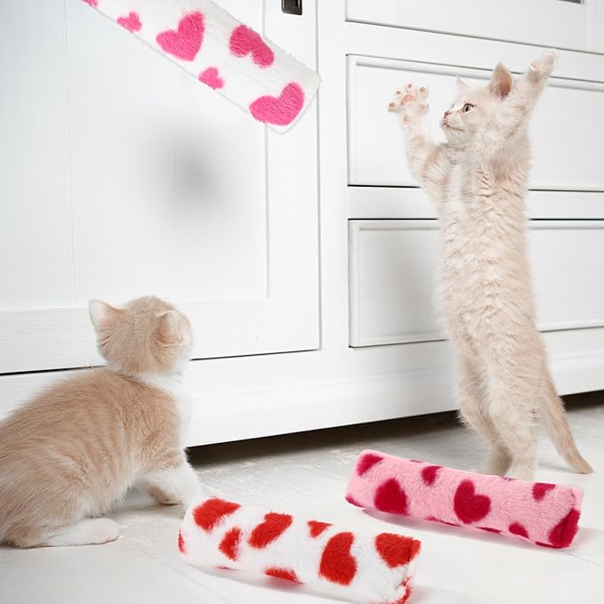 Civaner 6 Pcs 10.6 Inch Cat Catnip Toys Interactive Kitten Kicker Toy Soft Plush Cat Pillow Sticks Kitten Chasing Chewing Exercising Catnip Toy Indoor (Red,Pink,White,Valentine Style)