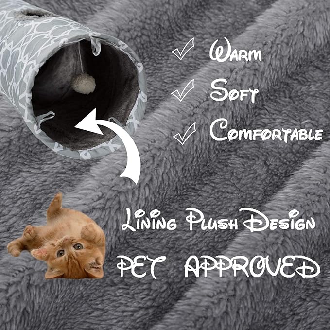 LUCKITTY Geometric 3 Way Cat Tunnel with Plush Inside,Cats Toys Collapsible Tunnel Tube with Balls, for Rabbits, Kittens, Ferrets,Puppy and Dogs