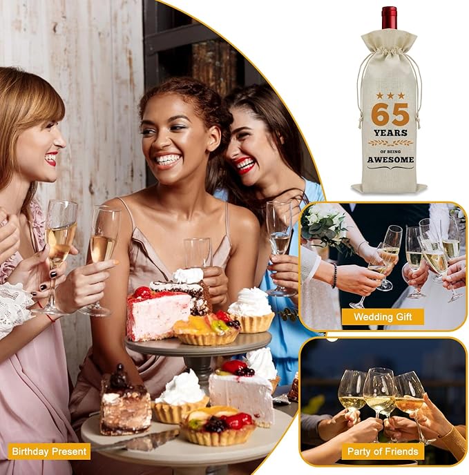 65th Birthday Gifts for Women Men Wine Bag 65 Year Old Birthday Gifts for Her Him 65 Year Work Anniversary Decorations Wine Bottle Decoration Bag Born in 1959 Wine Accessories Gifts for Wine Lovers