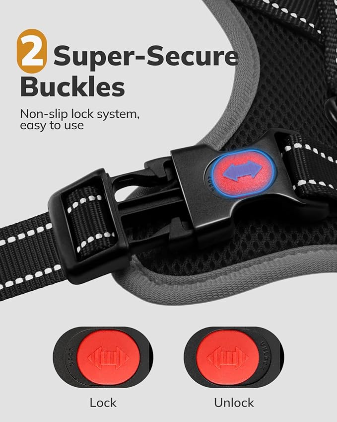 MIDOG No-Pull Dog Harness | Adjustable & Reflective Pet Harness Leash Set for Small Medium Large Dogs Walking, Training| No Choke, Front Clip, Soft Padded Vest with Easy Control Handle - Black, XS