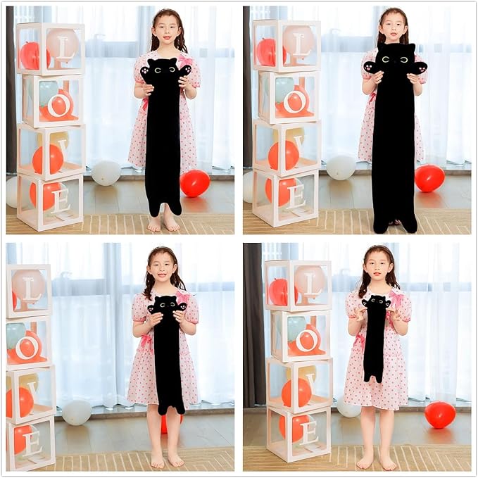 Soft Plush Cat Body Pillow, Long Stuffed Animal Toy Kitten Throw Pillow Gift for Kids, Girlfriend (70CM,Black)