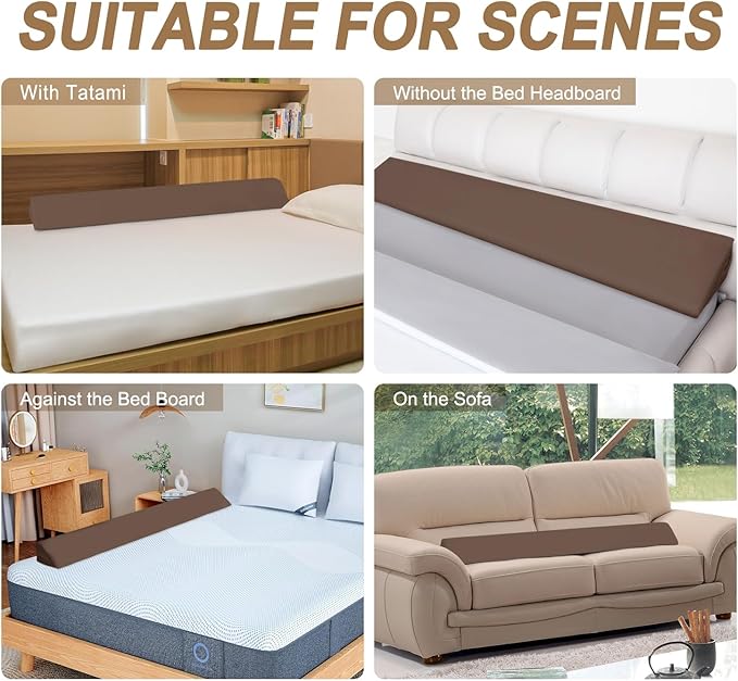 WdFour Bed Wedge Pillow, Close Off Headboard, Wall and Mattress Gap. Incline, Slanted Sweat-Proof Pillow for Neck and Back Pain Relief Anti-snoring for Comfortable Sleeping.(Chocolate,54Wx10Dx6H)