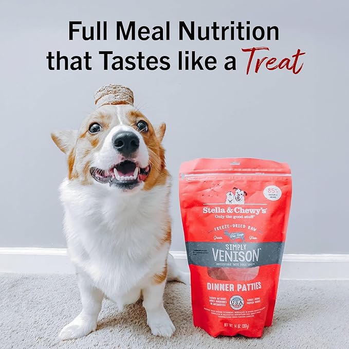 Stella & Chewy's Freeze-Dried Raw Dinner Patties - Simply Venison Recipe - High Protein Grain-Free Puppy & Dog Food - Perfect For Picky Eaters - 25 oz