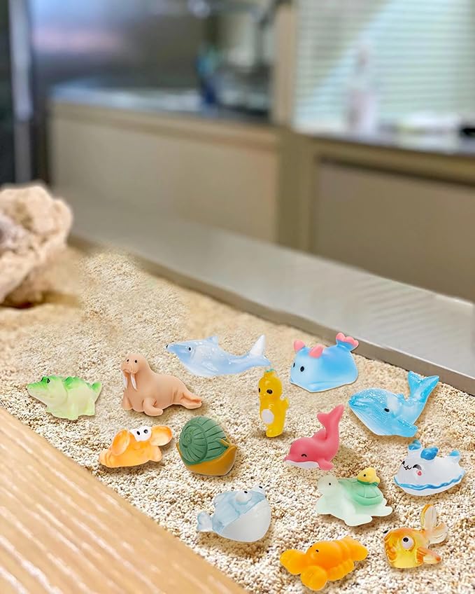 44 Pcs Mini Ocean Resin Animals 44 Styles Resin Animals Figurines Bulk for Fairy Garden Miniature Dollhouse Accessories Hide Crafts Decor