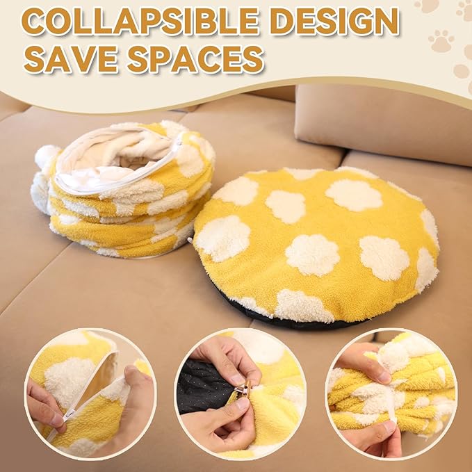 Donut Cat Tunnel Bed for Indoor Cats - 2-in-1 Kitty Playhouse with Cozy Hideout, Durable Pet Caves for Multiple Kittens, Washable Cushion and Collapsible Design