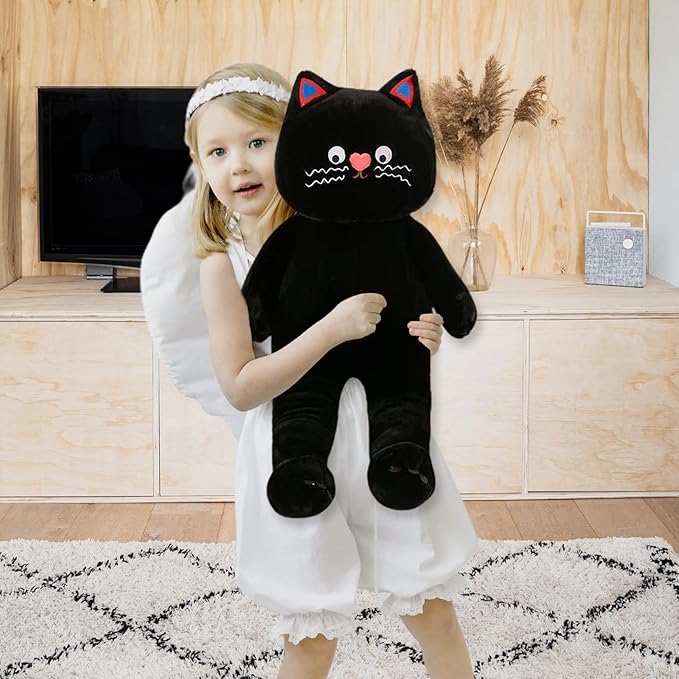 Cuddly Cat Stuffed Animal Toy, Soft Huggable Plush Pillow for Boys Girls Kids Girlfriend Ideal Valentines Day Gifts (Black,37 inch)