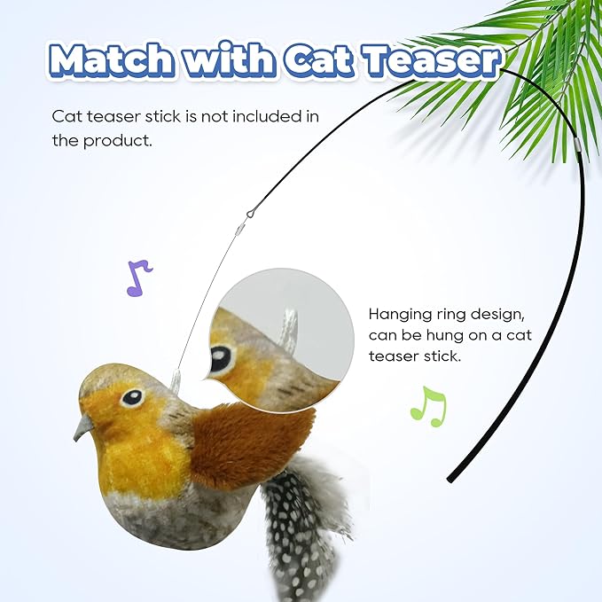 LEWISER Cat Toys Chirping Tit 2 Pcs with Catnip SilverVine, Suitable for Cat Wand Toys, Simulation Bird Design, Interactive Toys for Indoor Kitty Kitten Exercise, Green and Ground