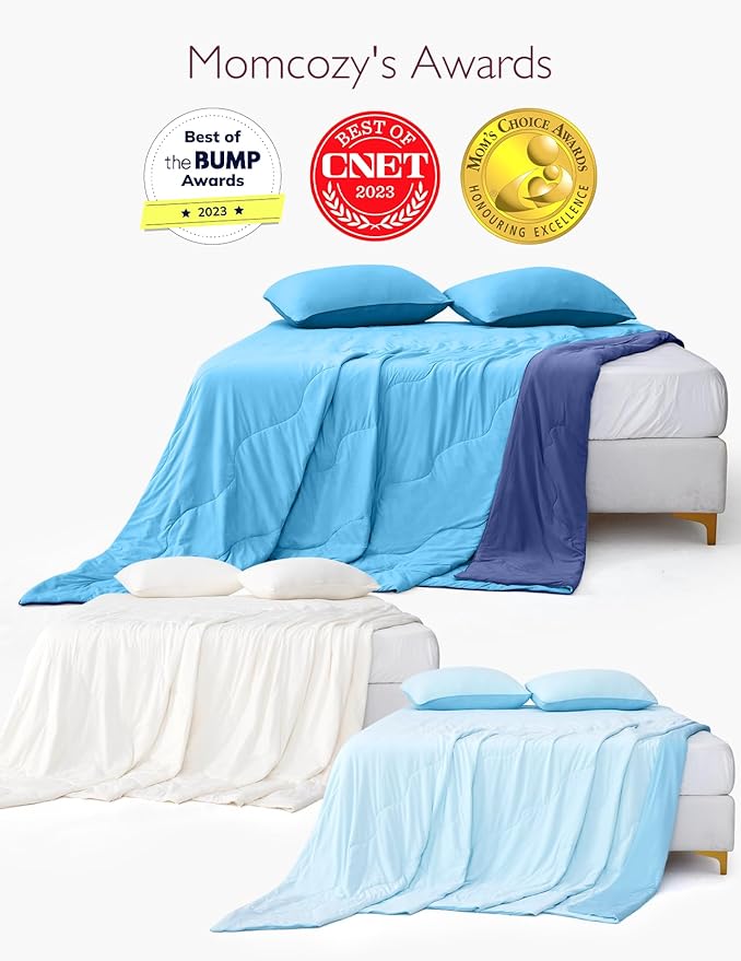 Momcozy Life CoolMurm Cooling Comforter for Hot Sleepers, Twin/Twin XL 68" x90” Hot Flashes Cooling Blanket, All-Season Lightweight Soft Breathable Cooling Quilt Duvet, Cool All Night, Midnight Blue