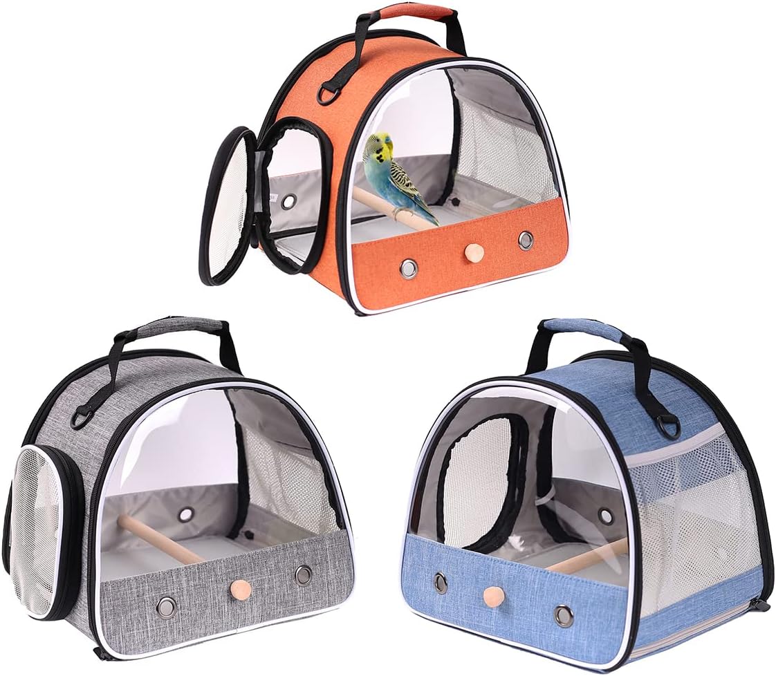 Small Bird Travel Carrier, Portable Bird Travel Outside Cage for Parakeet, Parrot, Budgie, Guinea Pig, Bearded Dragon Reptile Carrier for Hiking Vet Visit Bicycle Ride (Orange)