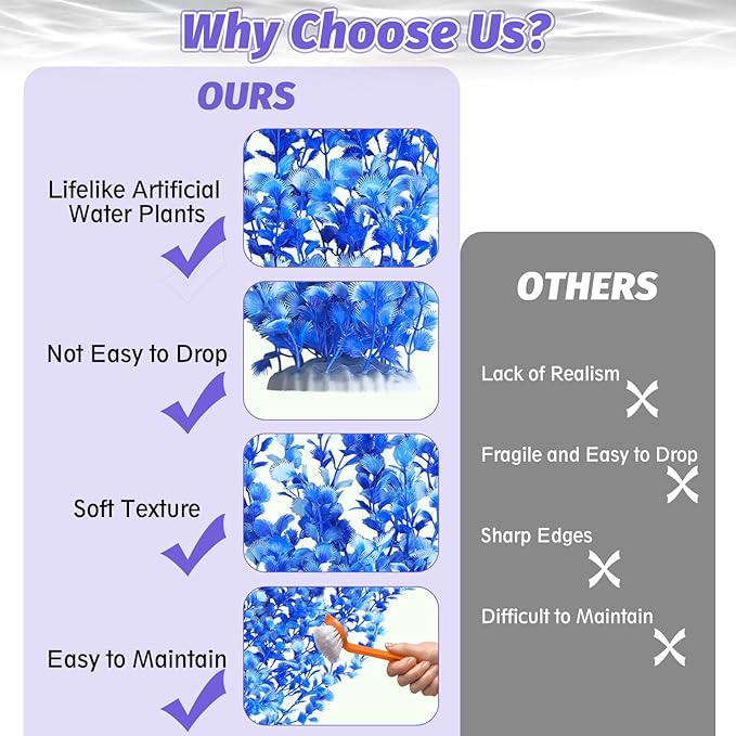 Hamiledyi Aquarium Plastic Plants Aquarium Decor Artificial Fish Tank Plants,Tall Fish Tank Decorations, Extra Large Aquarium Plant 23.6-inch Tall,2PCS(Blue)