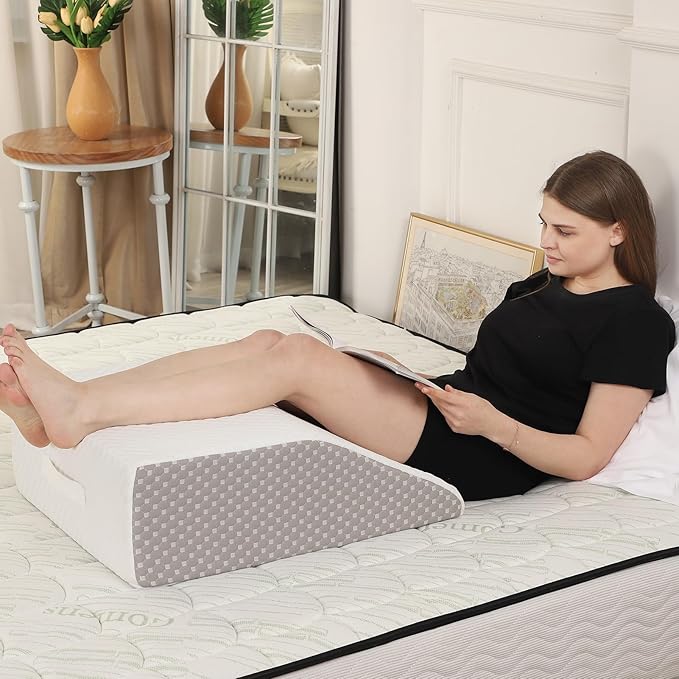 8" Leg Elevation Pillow for Circulation, Cooling Bed Wedge Pillow for Swelling, Memory Foam Top Wedge Pillow for Buttock, Ankle, Leg, and Knee Injuries Post Surgery