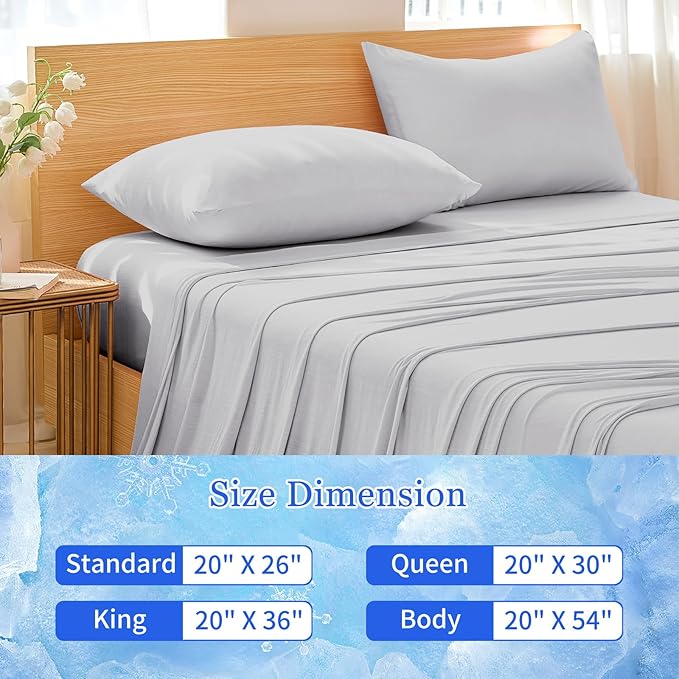 Cooling Pillow Cases for Hot Sleepers - Double Side Arc-Chill Q-Max>0.5 Cooling Fiber Cool Pillow Cases 2 Pack - Breathable Soft Cold Pillow Cases with Hidden Zipper (Light Grey, 20" x 26")
