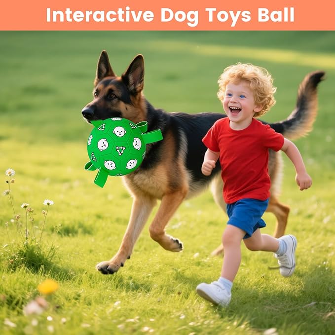 Interactive Dog Toys, Soccer Ball with Straps, Durable Herding Ball for Tug of War, Water Pool Dog Busy Toys for Indoor/Outdoor Play โ Fun Birthday Gift for Medium & Large Dogs, 8 Inch