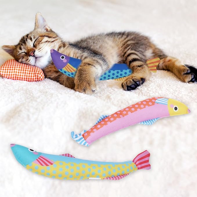 KOOLTAIL Cat Catnip Toys Saury Fish, 3 Pack Durable Soft Kicker Toy Filled with Natural Catnip Cotton, Self Play Interactive Bite Resistant Chew Teeth Cleaning Gift for Indoor Cats Kitten All Breeds
