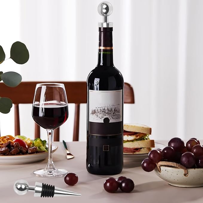 8Pcs Wine Stopper Bottle Stopper Wine Saver, Silicone Reusable Wine Corks, Wine Bottle Stopper for Bar, Camping, Party, Wedding (Silver)