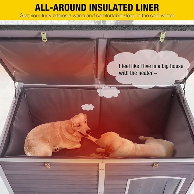 Aivituvin Large Dog House with Insulated Liner for Outdoor, Waterproof Outsides Heated Dog Kennel for Small Medium Large Dog with All-Around Iron Frame