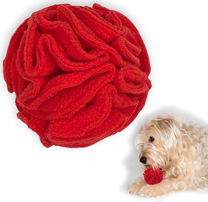 Puppy and Small Breed Snuffle Interactive Foraging Dog Puzzle Ball Toy Red with Crinkle