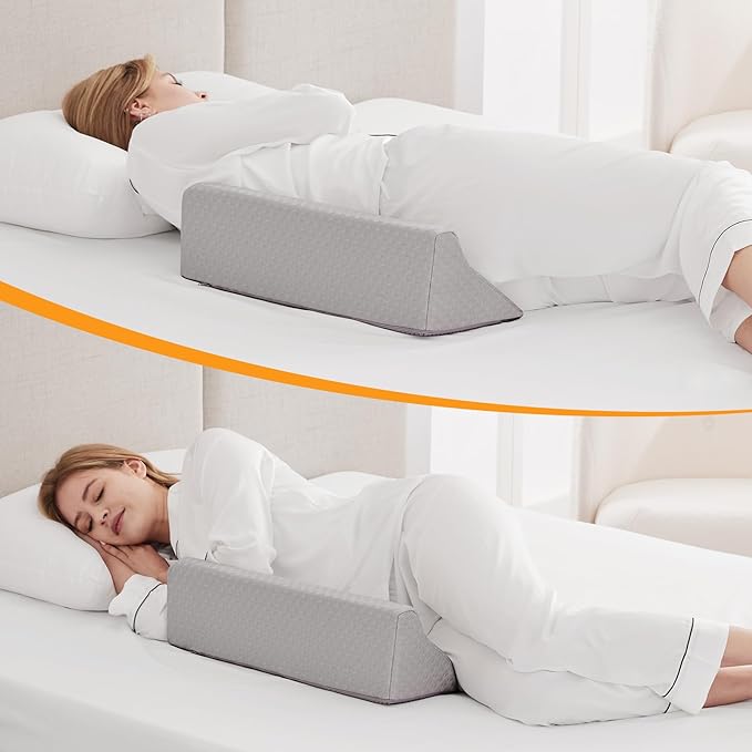 Side Wedge Pillow for Sleeping, Versatile Bed Wedge Back Pillow for Pregnancy, Back Pain, Leg Elevation and Side Sleepers, Memory Foam Body Positioner with Cover, Anti-Slip Base, Grey