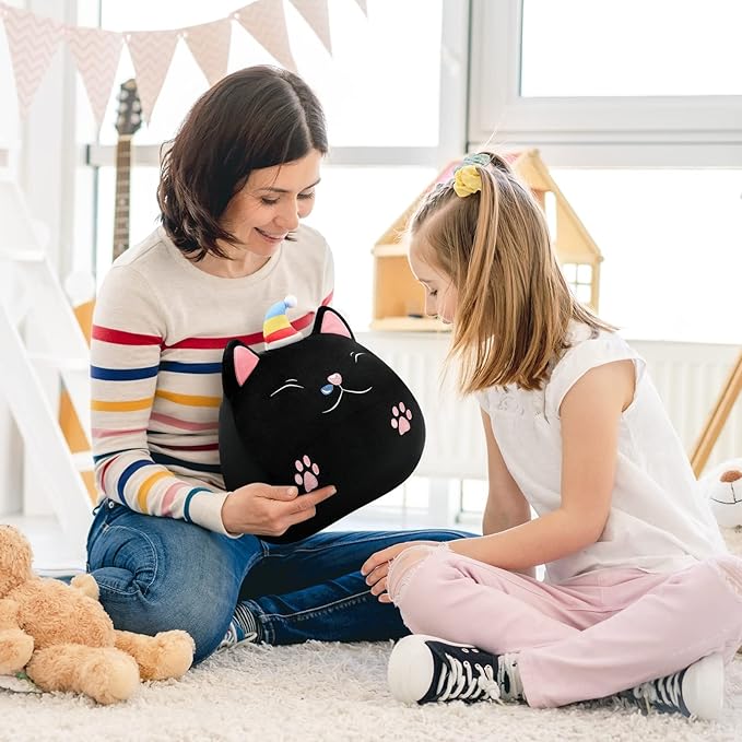 Weighted Cat Stuffed Animal, 13 Inch Drowsy Black Cat Cute Plushie Toy, 2lbs Kitten Plush Toys Soft Stuffed Animal Pillow, Gift for Kids, Teens, and Adults