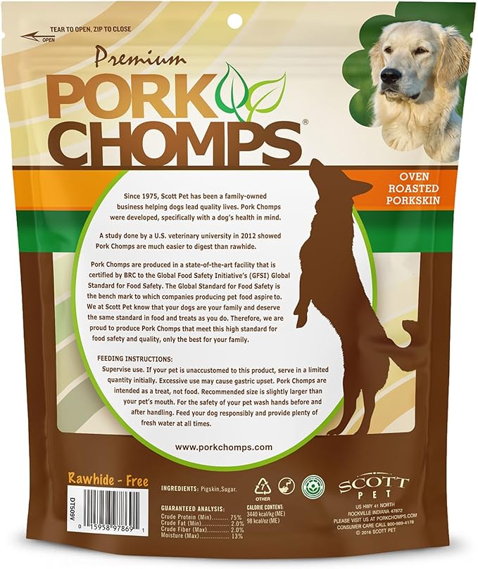 Pork Chomps Roasted Pork Skin Dog Chews, Ear Shapes, 10 Count