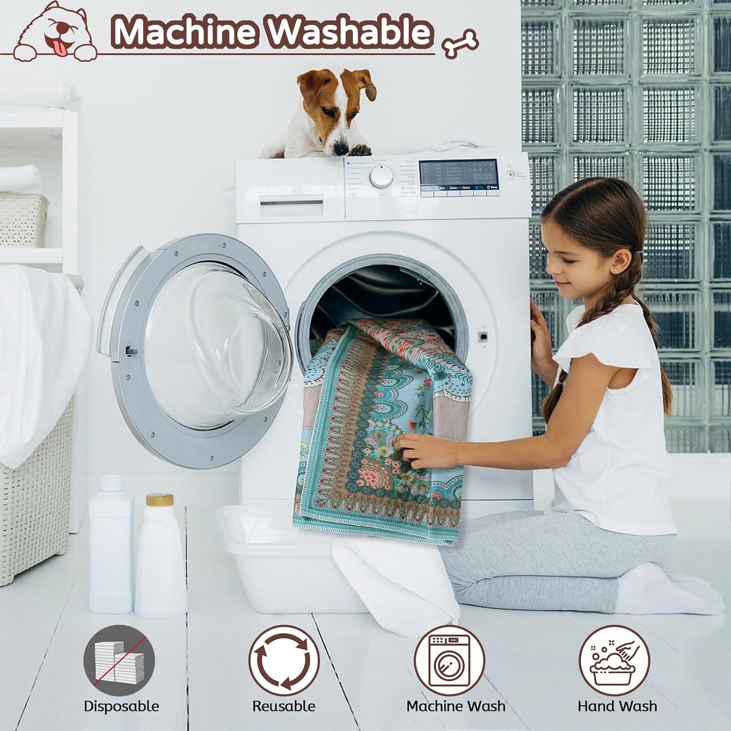 Washable Pee Pads for Dogs, 34"x36" 2 Pack Reusable Puppy Pads Pet Training Pads, Super Absorbent, 100% Waterproof Dog Pee Pads, Whelping, Housebreaking, Incontinence, for Playpen