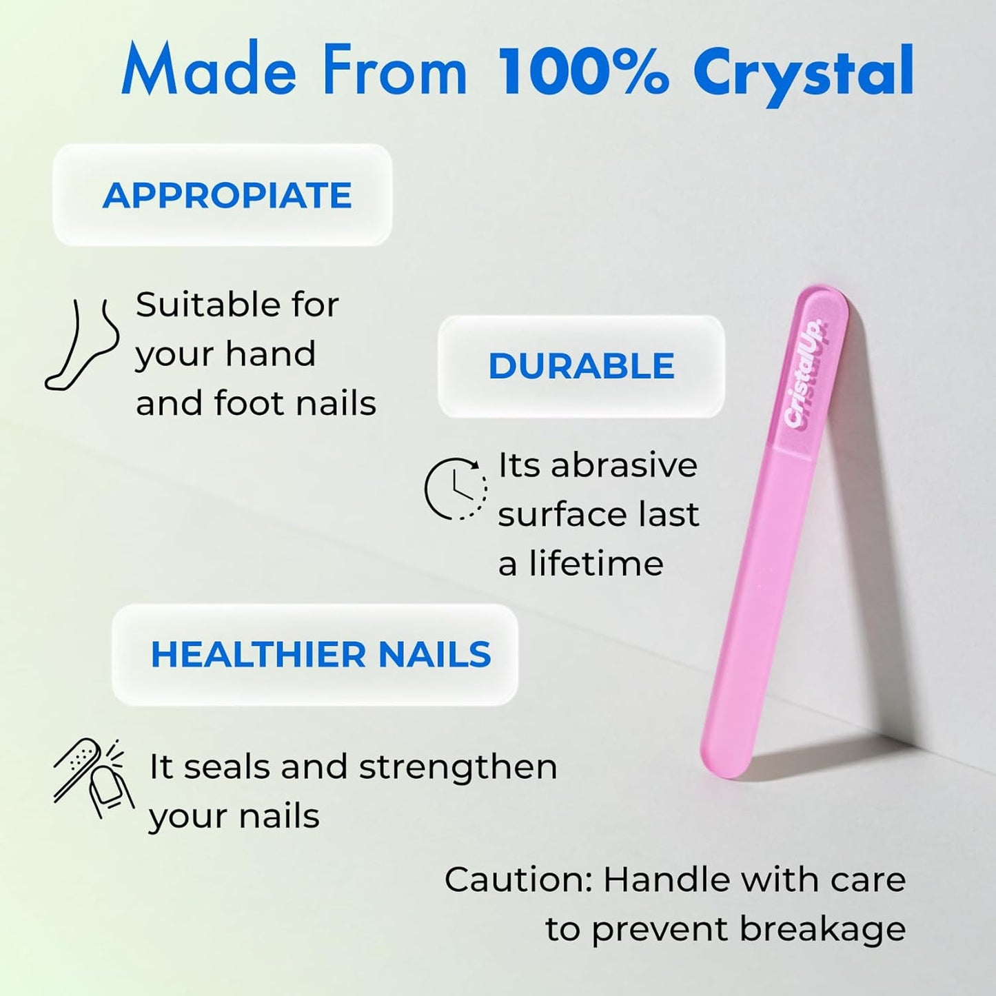 Crystal Nail File 3 in, Glass File Ideal for Purse, Durable, Safe and Gentle on Nails, Perfect for Travel Home, Office and On the Go, Portable Design