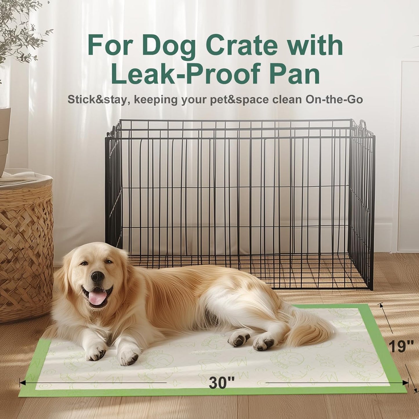 Dog Pee Pads with Adhesive Strips 50Count, 19"X30" Extra Large Disposable Pee Pads for Dogs, Non-Slip Puppy Training Pads for Crate/Cage/Carrier