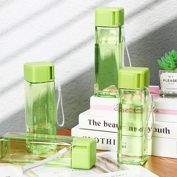 Mifoci 20 Pieces Water Bottle Bulk 17 oz Plastic Water Bottles Bulk Gym Sports Adults Reusable Large Water Bottles for Outdoor Fitness(Green,Rectangle)