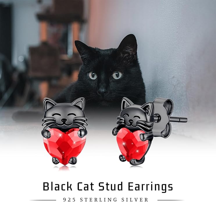 925 Sterling Silver Cat Earrings Cute Animal Kitten Stud Earrings cat Jewelry Gifts for Women Girls Hypoallergenic Earrings for Sensitive Ears