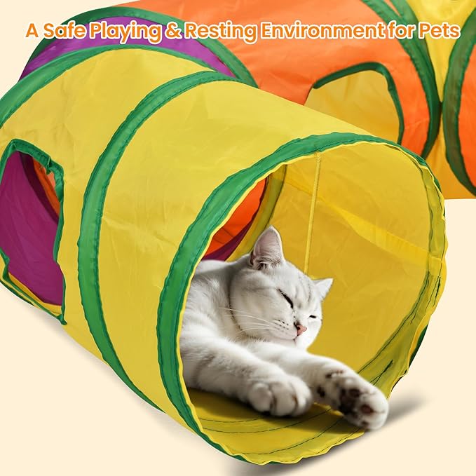Petizer H-4-Way Collapsible Cat Tunnels for Kittens Indoor Entertainment, Washable Cute Cat Tube Toys with Interactive Playing Balls,Tear-Resistant Pet Tube, Cat, Kitten, Kitty, Puppy, Rabbit